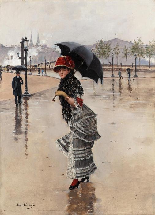 Parisienne un jour de pluie place de la Concorde