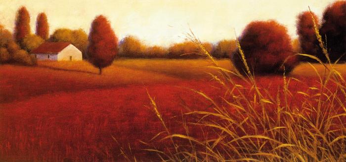 Пейзаж с пшеницей и домом слева
