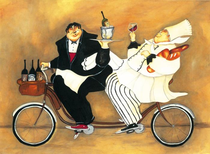 Повар и официант на велосипеде