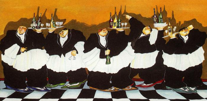 Пять поваров с подносами