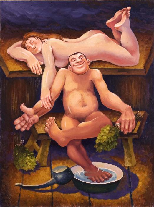 Работяга муж с красавицей женой в бане