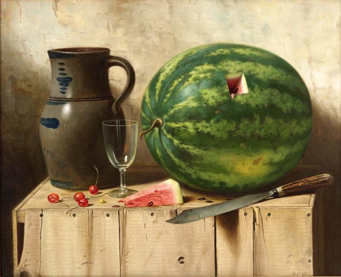 STILL LIFE WITH WATERMELON, JUG, AND KNIFE