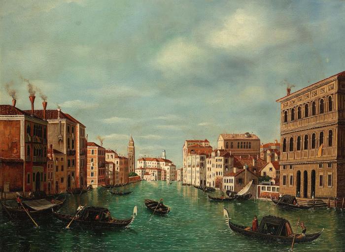 The Grand Canal Venice looking north west from the Palazzo Corner to the Pal-ntarini degli Scrigni
