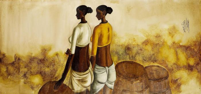 Two girls with baskets