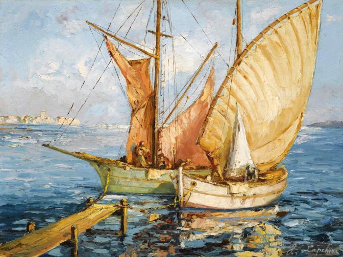 TWO SHIPS BY THE QUAY