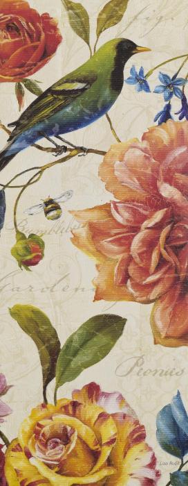 Зеленая птица в цветах