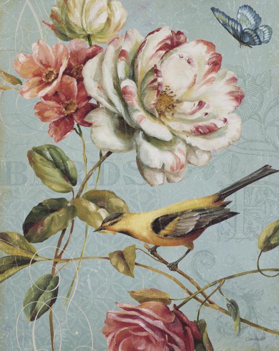 Желтая птичка с белой розой 2